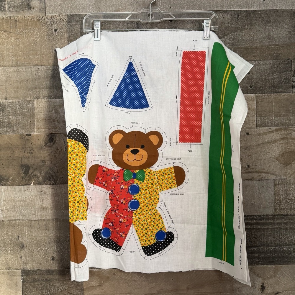 Vtg Cranston Print Works Cut 'n Sew Panel Swinging‎ Bear Mobile or Toy Plush (2)